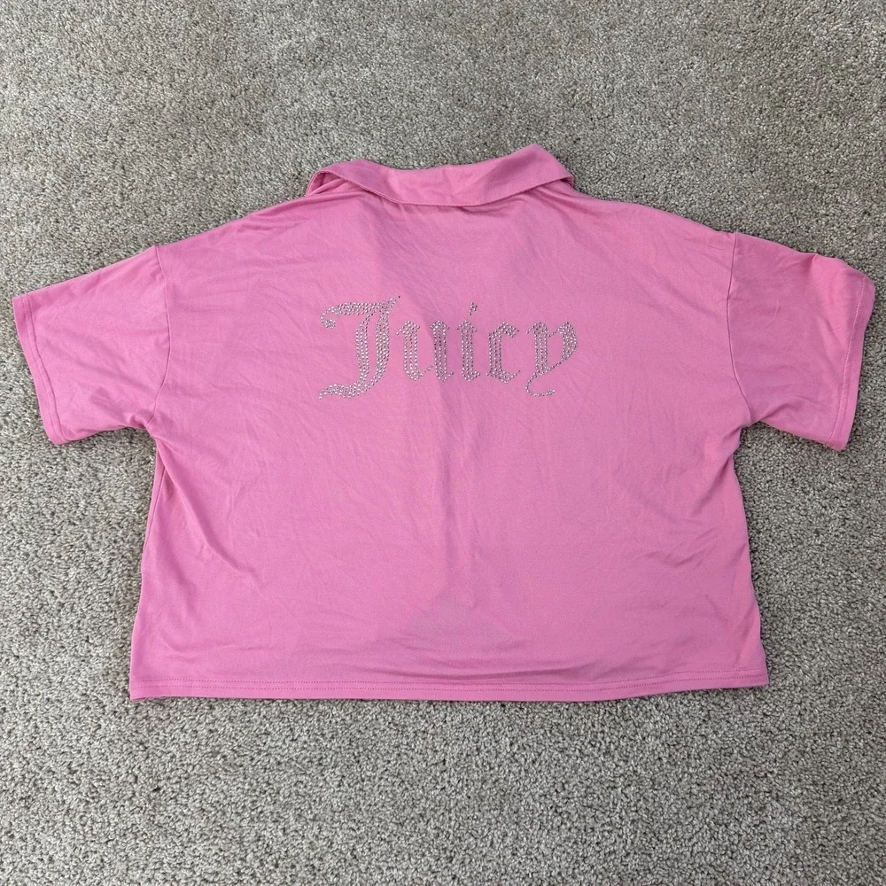 Juicy Couture Pajama Top Womens Medium Pink Jersey Rhinestone Button Sleepwear